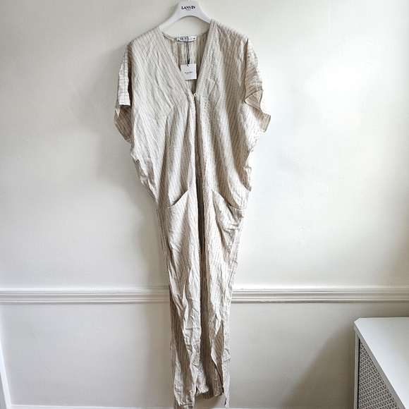 New Zara The Beatrice Linen Blend Ecru Kaftan Maxi Dress NWT Small - Picture 10 of 16